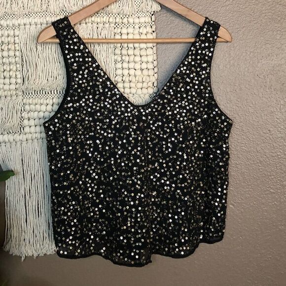 Harlowe & Graham Black & Gold Sequin Top - Picture 1 of 9